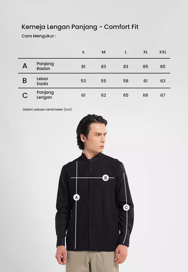 MANZONE - Kemeja Koko Lengan Panjang Pria Khala Comfort Fit - Black Warna Black