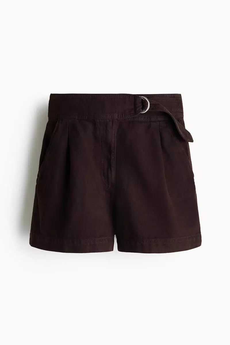 Belted denim shorts