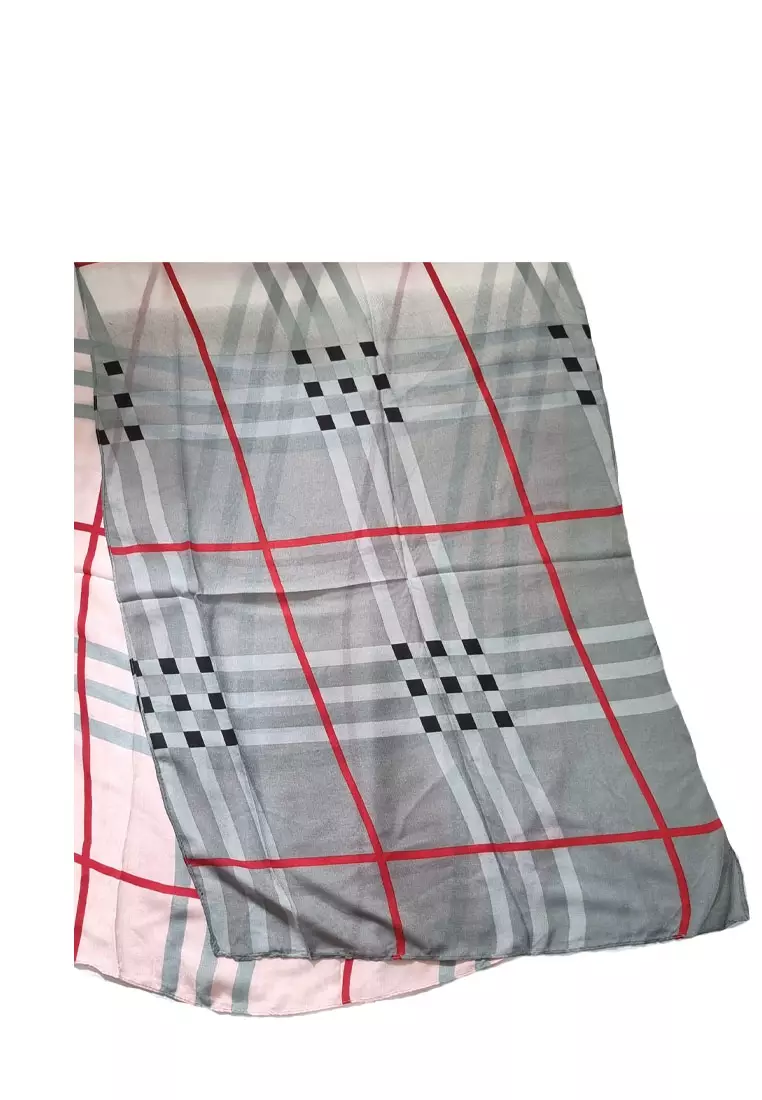 Checkered Poly.-Viscose Scarf Pink & Grey