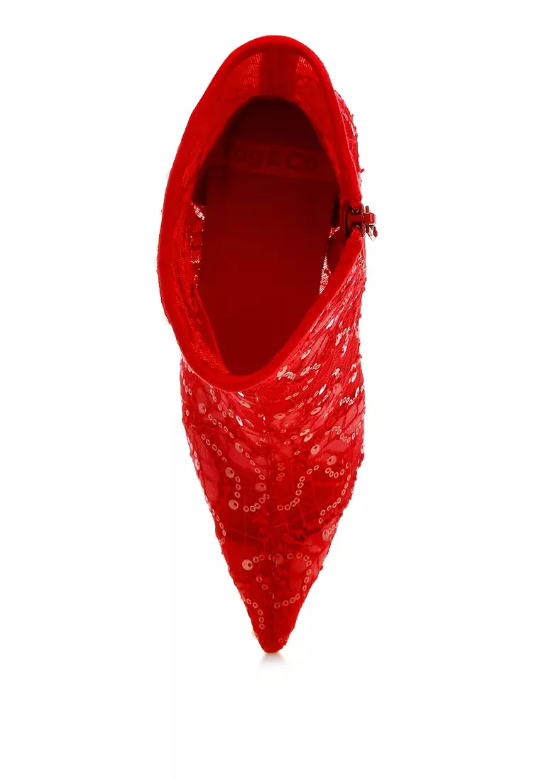 Sequin Lace Boots in Red