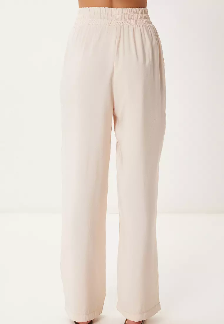 Women's Cream Wide Leg Summer Modal Trousers Bv00157