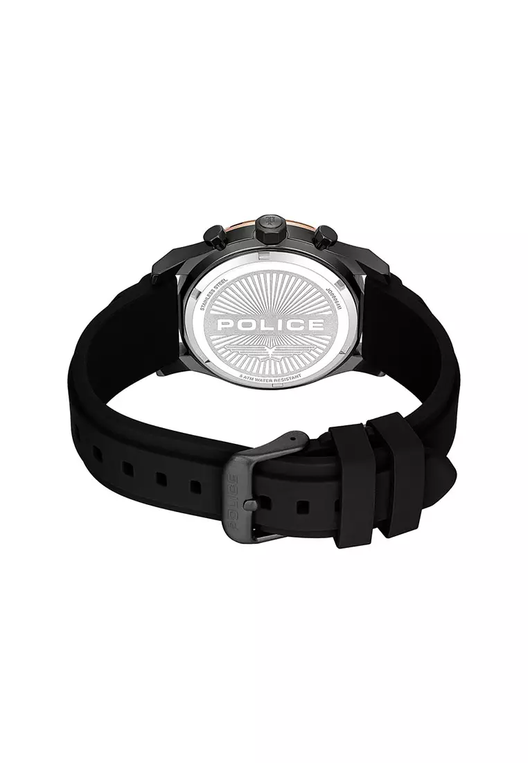 Police Knotty Black Rubber Analog Quartz Watch For Men PEWJQ0006405M