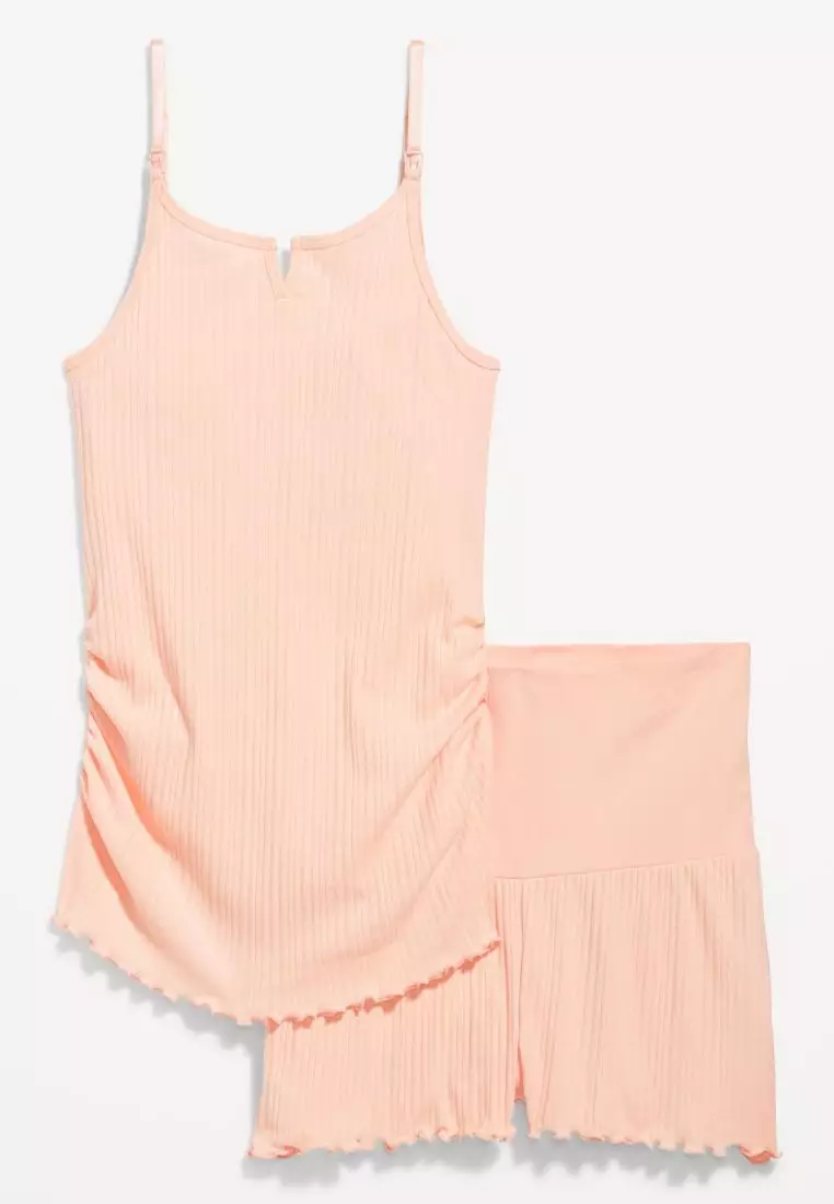 Maternity Pointelle-Knit Pajama Cami Top And Shorts Set