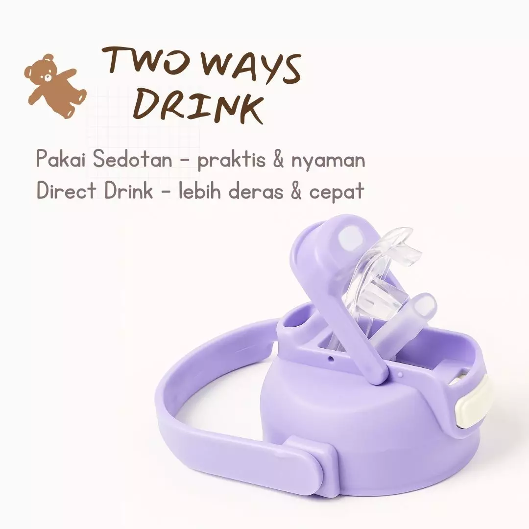 Wakakids Botol Minum Plastik Anak Karakter Sanrio Cinnamoroll Set 3in1 Dua Cara Minum K308 Venrc Hijau