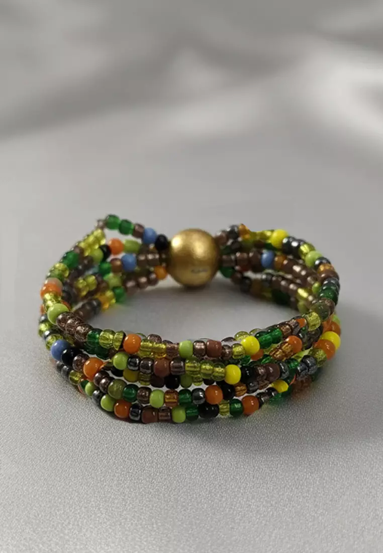 Aksesoris Wanita Golden Sphere Multilayer Beads Bracelet Gelang Wanita Multicolour