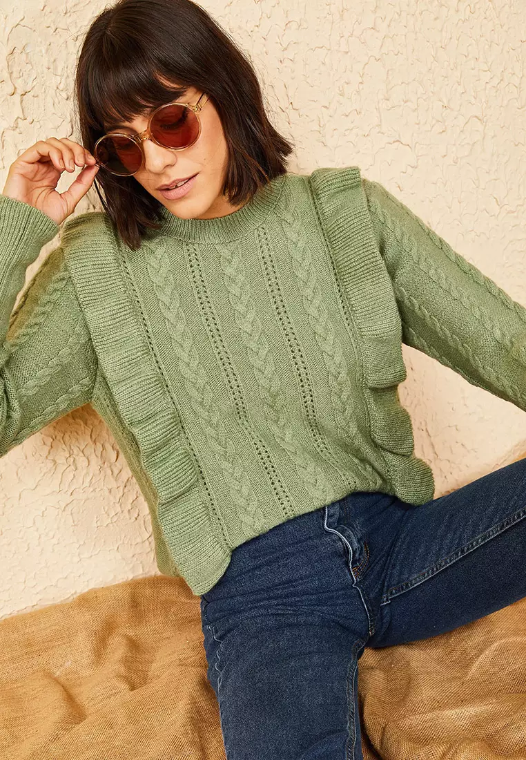 Openwork Ruffled Sweater