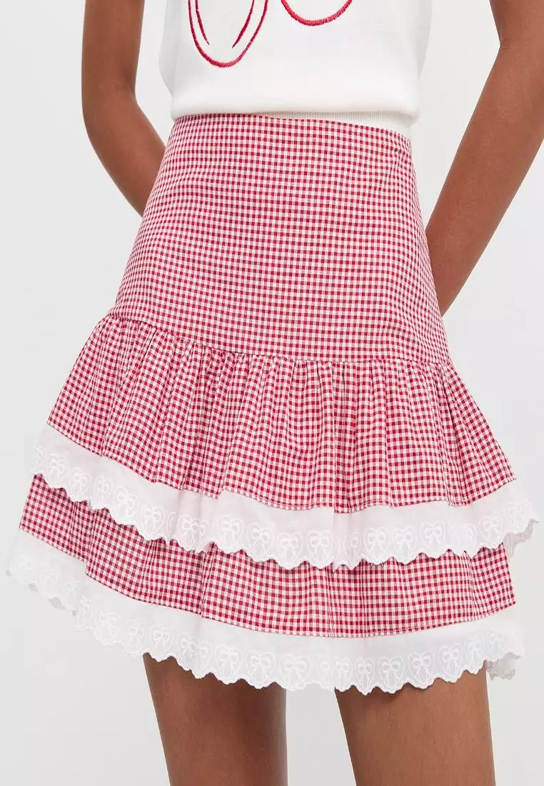 Gingham Tiered Mini Skirt