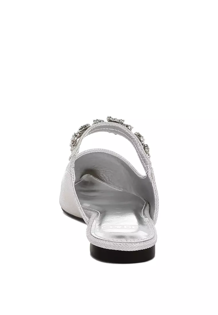 Diamante Strap Glitter Mules in Silver