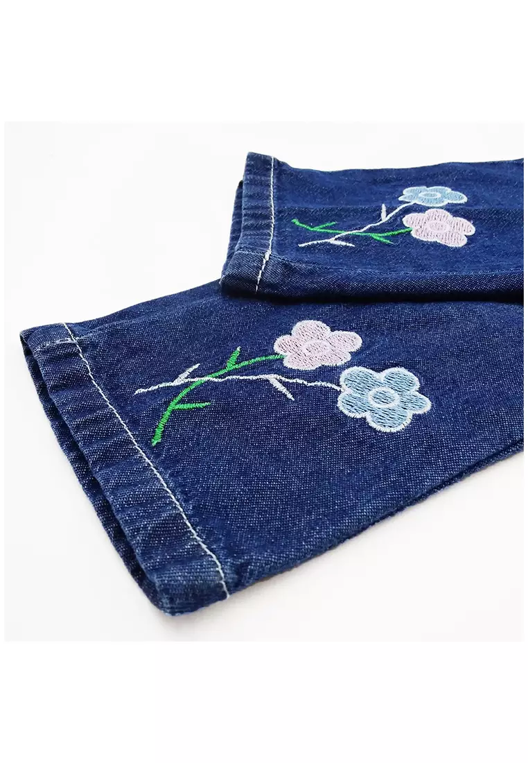 Wakakids Celana Jeans Panjang Anak Perempuan Motif Dua Bunga Usia 6 Bulan Hingga 5 Tahun 016 Vench