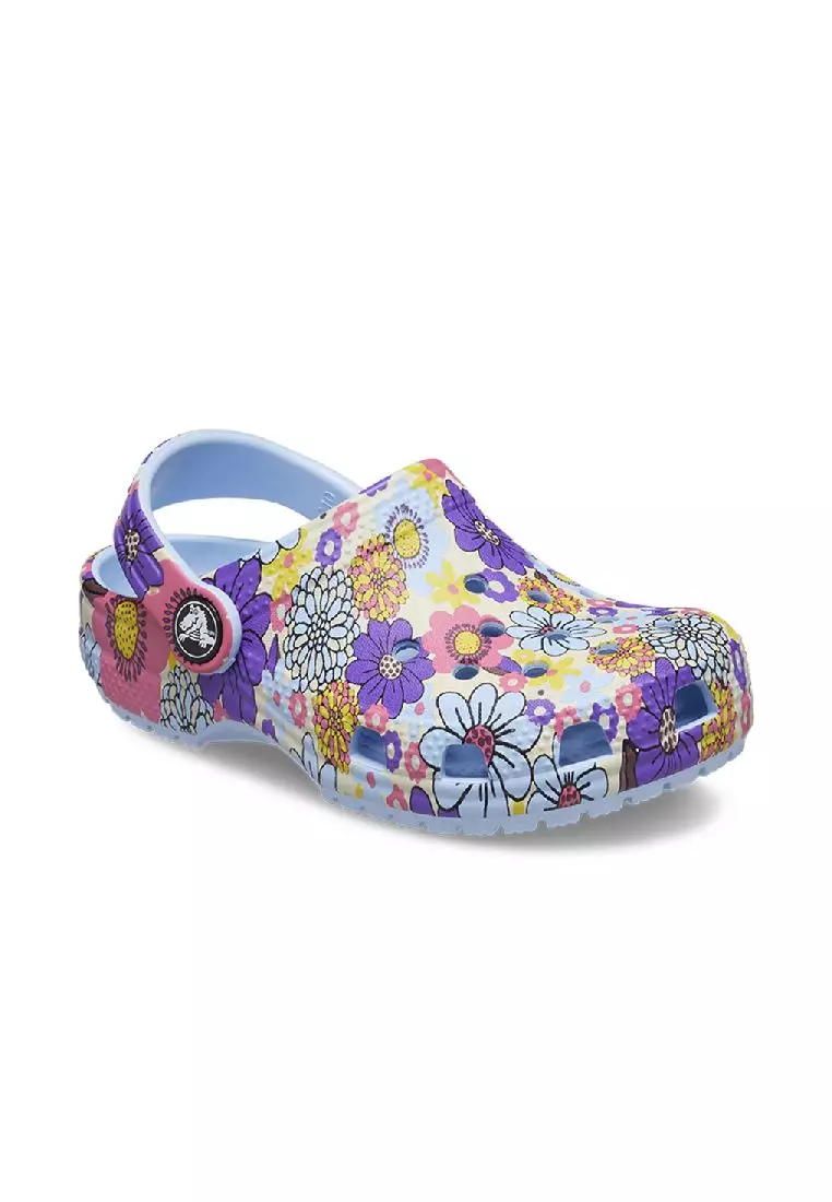 Discount on Crocs  shoes - SKU: Kids' Classic Retro Floral Clog in Blue Calcite Multi