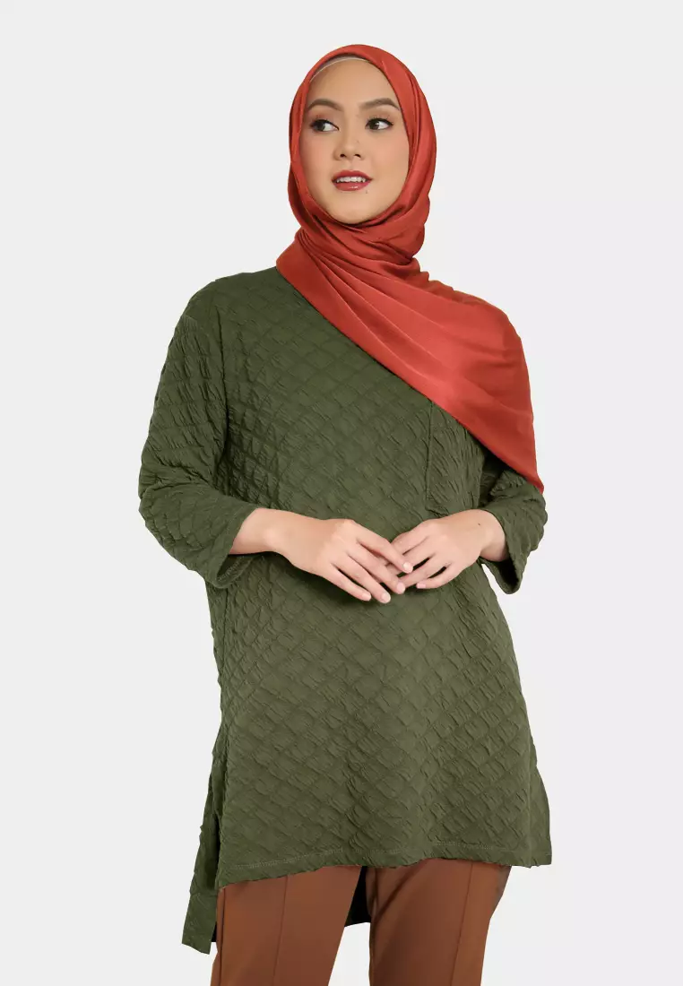 Cotton Bee - Shakilla Waffle Tunik | Atasan Wanita Tunik Muslimah - Green Army