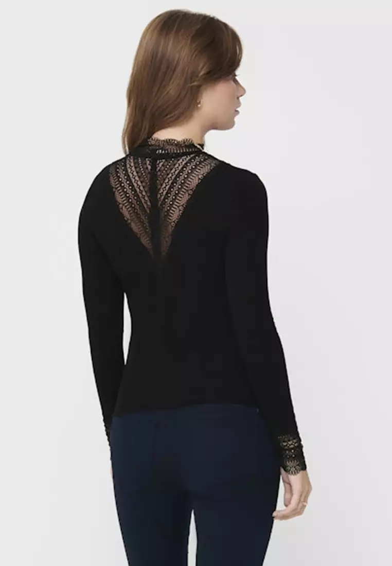 Long Sleeves High Neck Lace Jersey Top