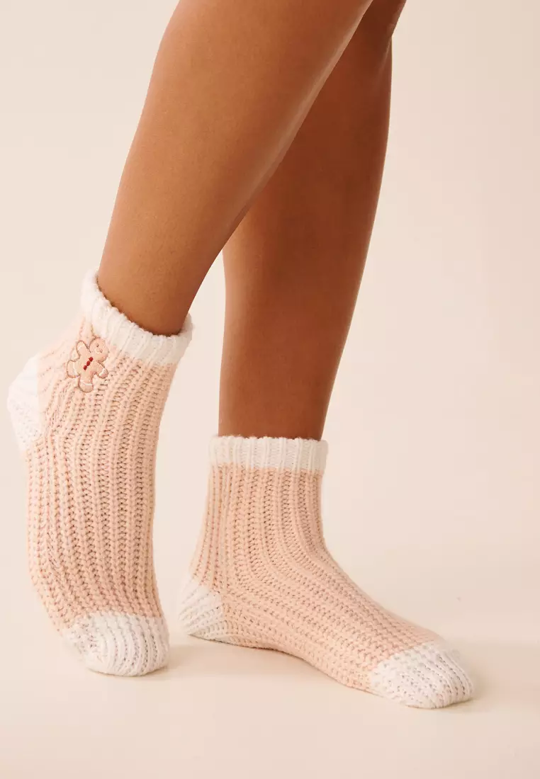 Embroidered Gingerbread Socks