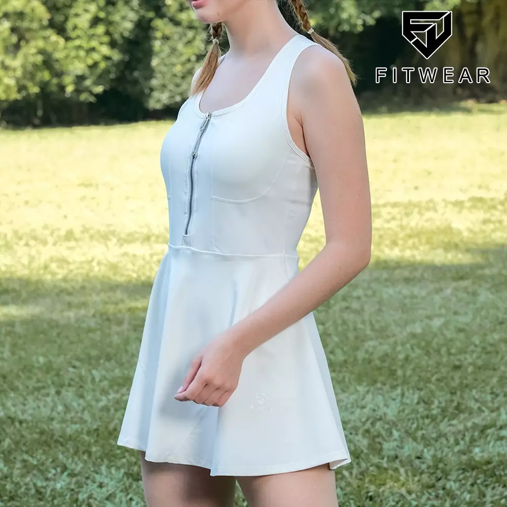 Fitwear - Dress With Sportbra & Inner Olahraga Wanita DEVINA TENNIS DRESS ZIP - WHITE