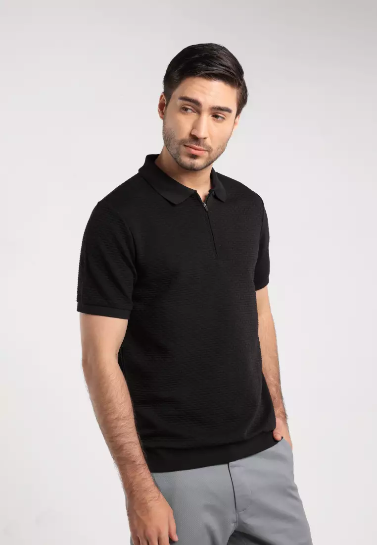 MOC - Kaos Polo Pria Lengan Pendek Caleb - Black