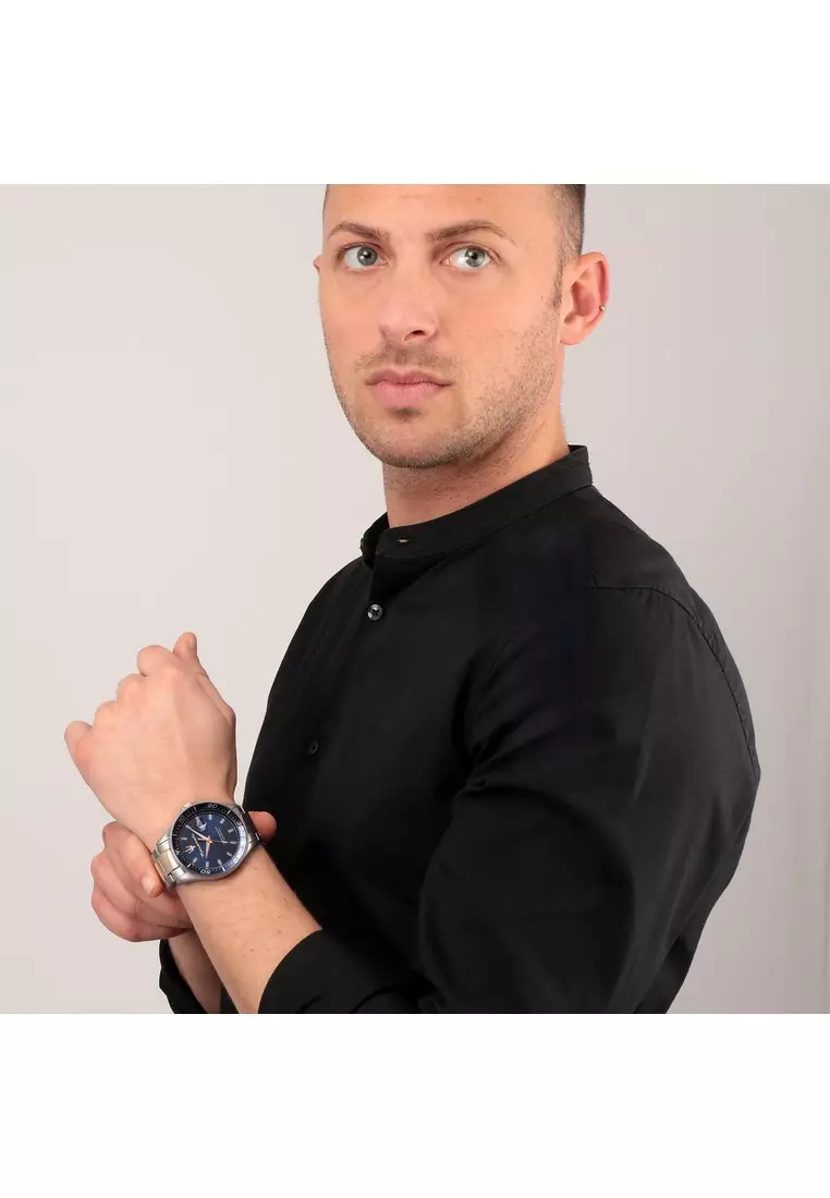 【2 Years Warranty】Maserati Sfida 44mm Silver Rose Gold Stainless Steel Men's Quartz Watch R8853140003 With Luminous Dial Hands