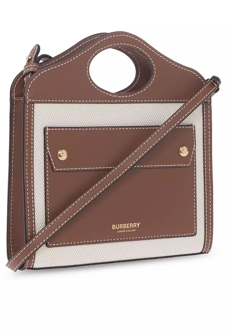 Burberry Two-tone Logo Stamp Micro Pocket Tote Bag for Women in Beige/Brown