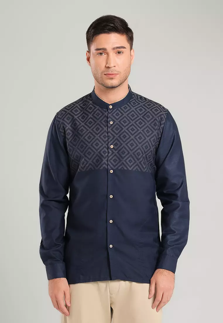 MOC Kemeja Koko Lengan Panjang Pria BAHRI-NAVY