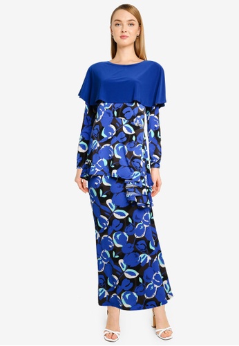 Midi Kurung Peplum Shoulder Cape from Zuco Fashion in Blue