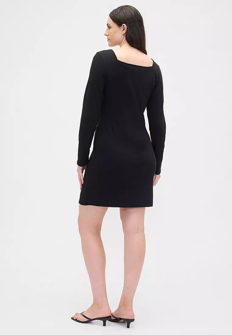 Long Sleeve Square Neck Knit Mini Dress