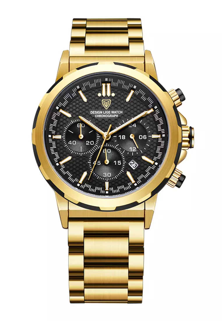 Buy LIGE LIGE Chronograph Unisex IP Gold Stainless Steel Quartz