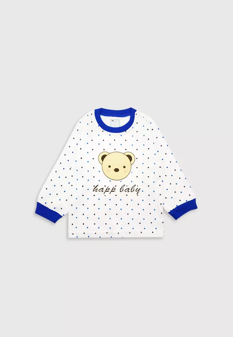 Wakakids Piyama Bayi Anak Laki Laki Baju Tidur Motif Happy Baby 3153 Biru