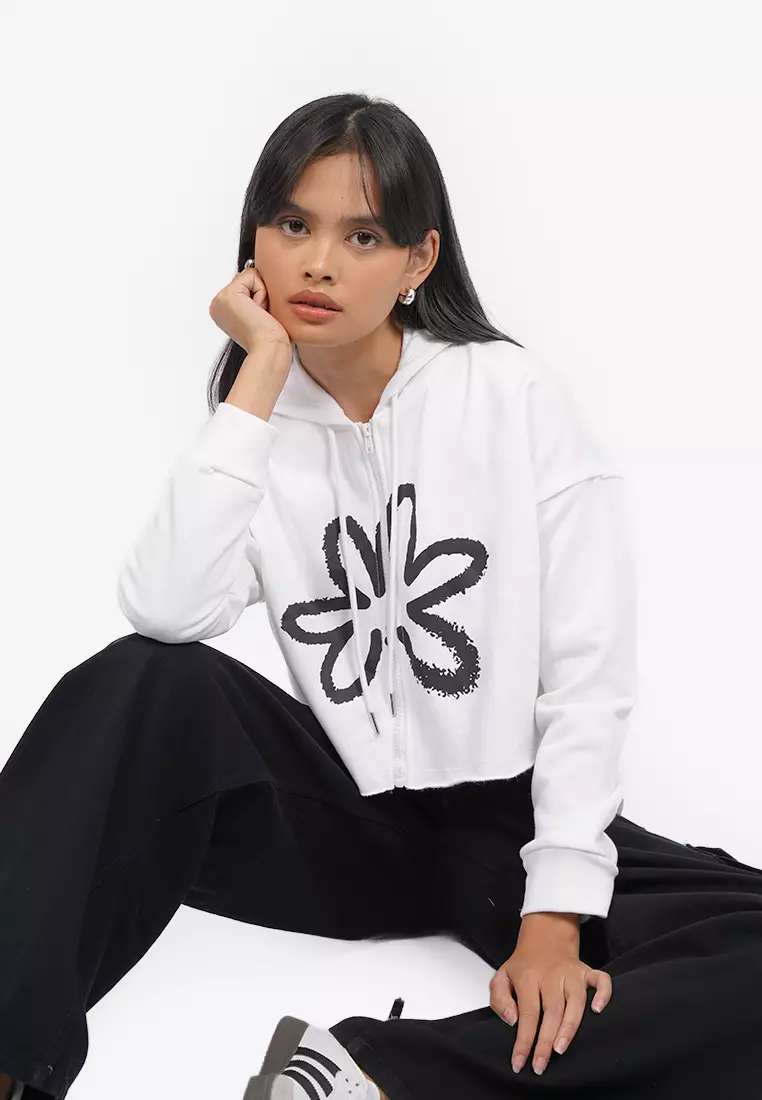 Graohic Crop Hoodie Jacket