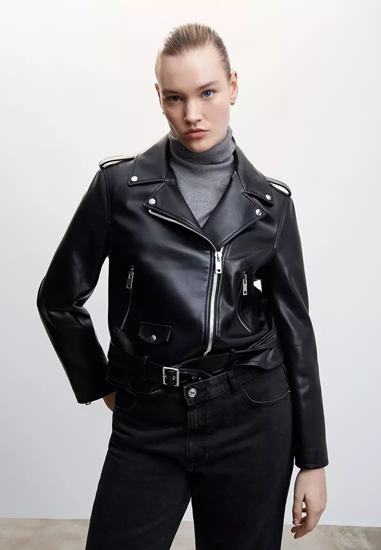 Mango sale leather coat