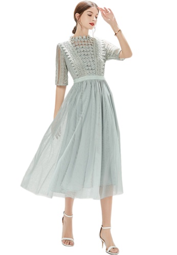 Sunnydaysweety green Hollow Lace Mesh Large Skirt One-Piece Dress A22050704 B02E5AA88D13B8GS_1