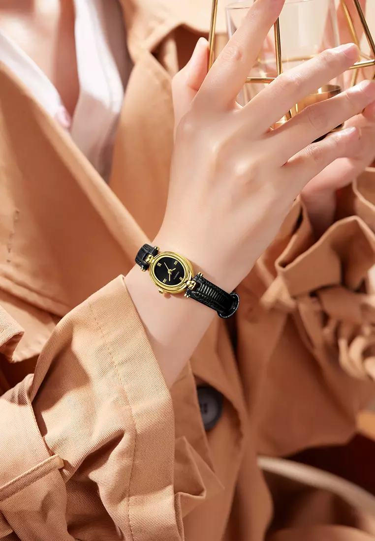 Jam Tangan Wanita Korean Anti Air Original Antik Elegan Tali Kulit Jam Tangan Cewek allblack
