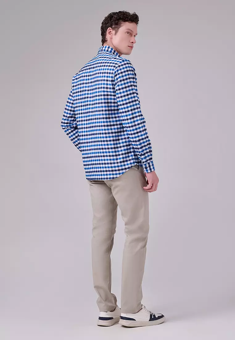 MANZONE - Kemeja Oxford Lengan Panjang Pria Snap 01 Modern Fit - Navy Warna Navy