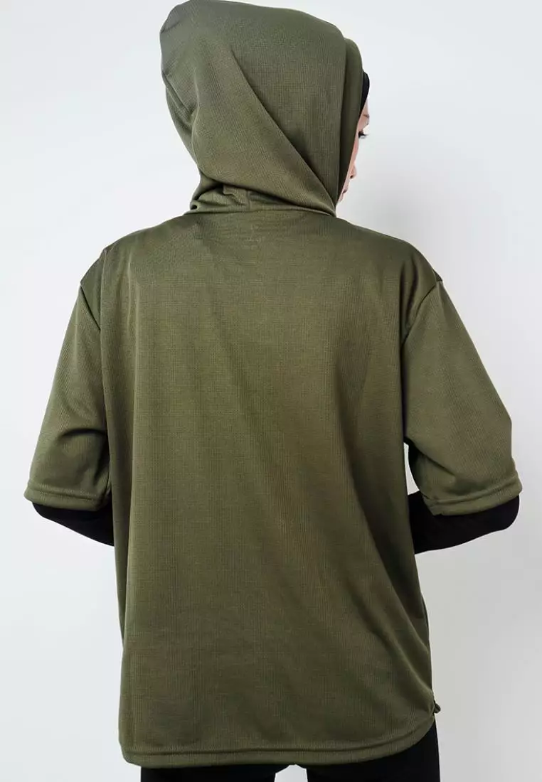 LSA30 ONH Outer Senam Sepeda Sport Hoodie High Neck Hijau Army