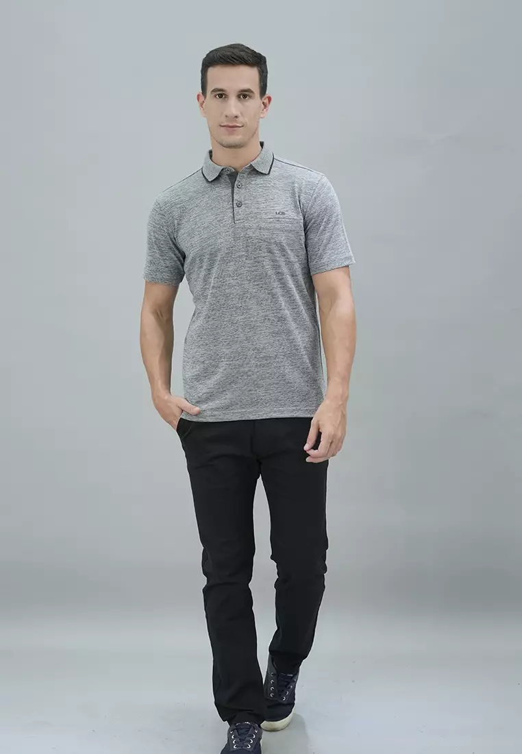 LGS - Kaos Casual Pria - Kaos Polo - Lengan Pendek - Abu-Abu Muda - Polos