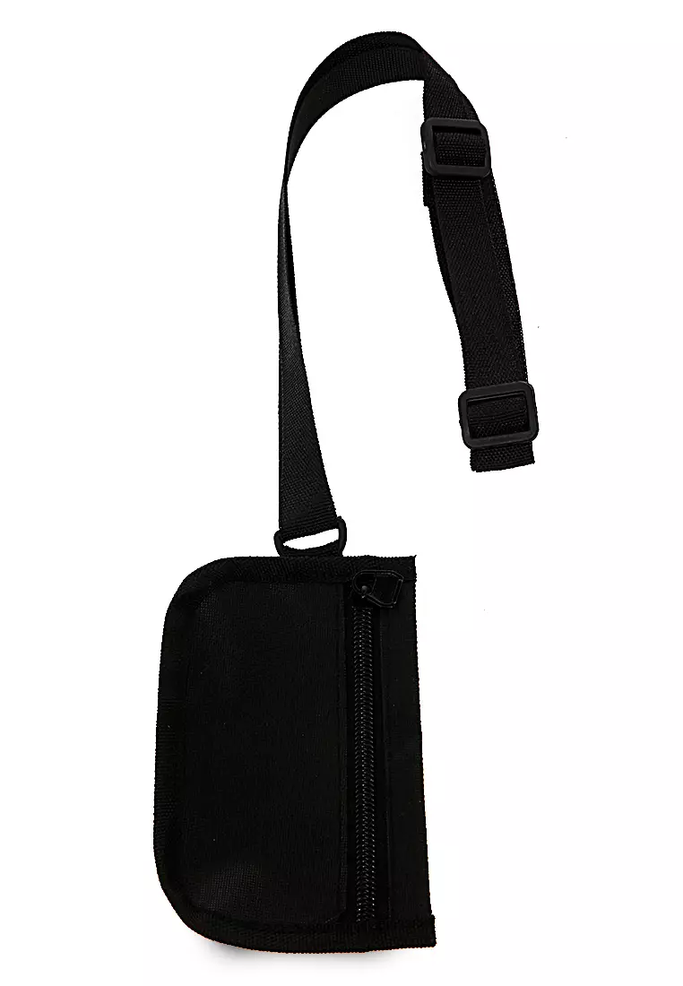Kyven Dompet Canvas Slempang Motif Polos Zip Fastening Wanita - Hitam