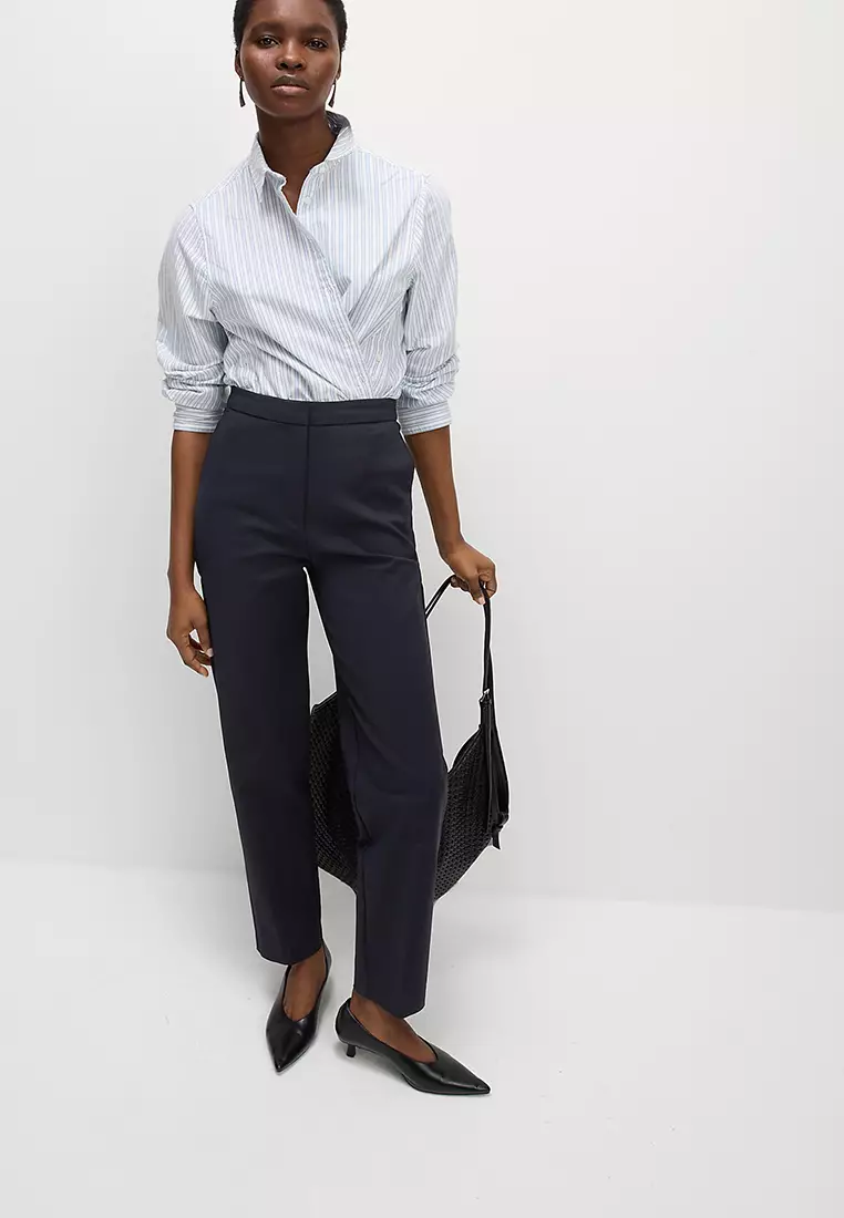 Cotton Blend Slim Fit Ankle Grazer Trousers