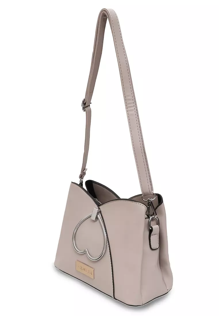 Eilaria Tas Selempang Wanita Love Design Sling Bag Large Compartment Material Leather ORIGINAL - White Beige