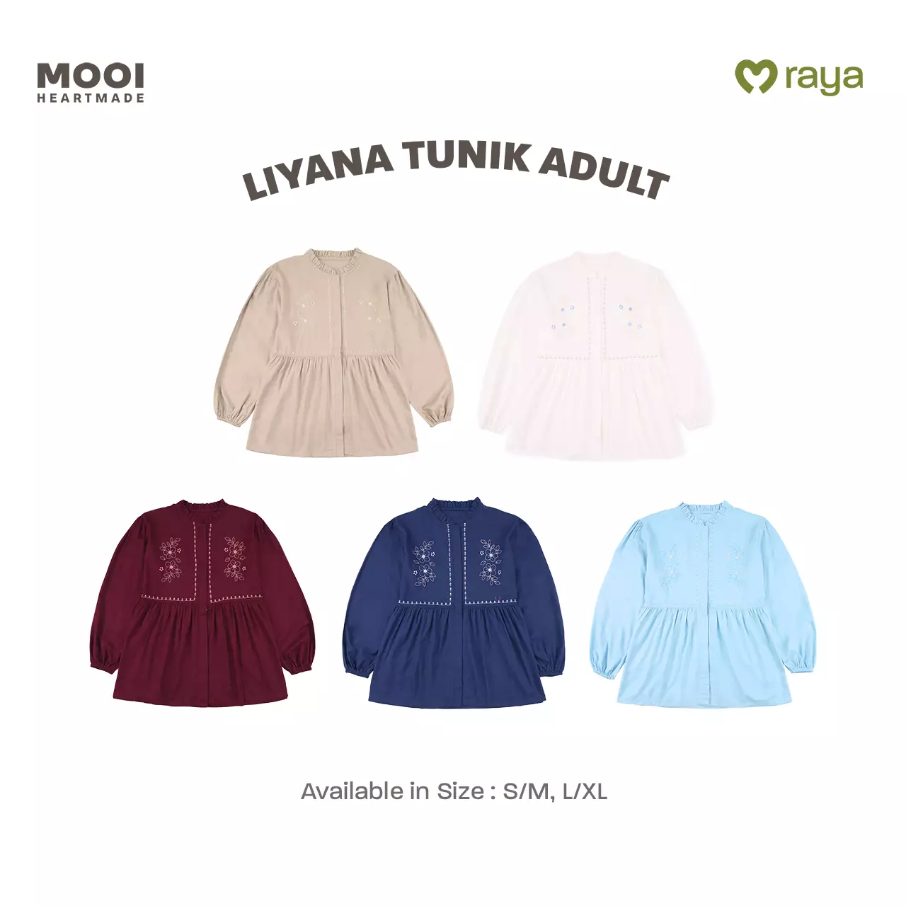Mooi Tunik Wanita Atasan Wanita Raya Collection Liyana Tunik Adult Basic Series 2026 - White
