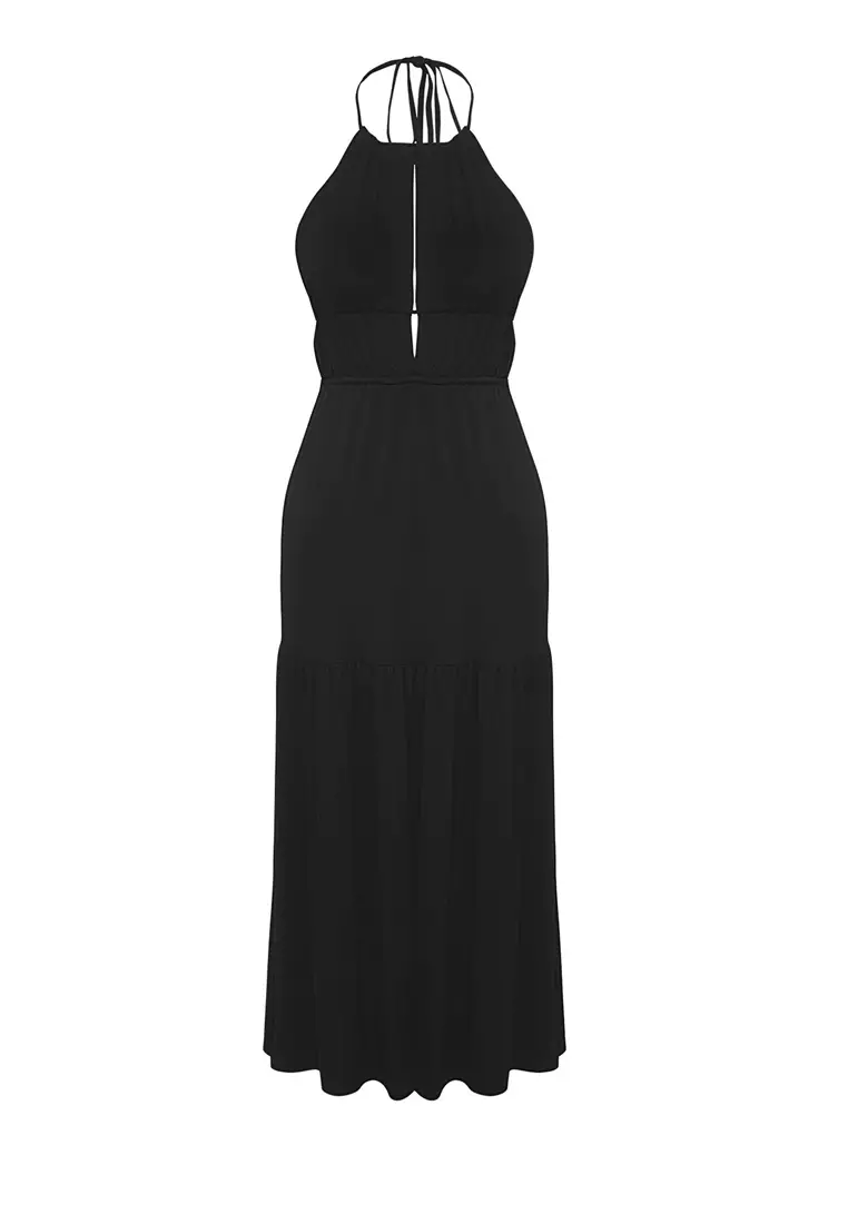 Black Oversize Maxi Knitted Beach Dress Tbess25El00123
