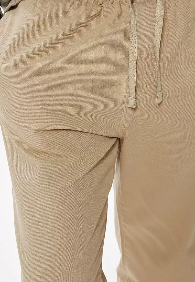Gabardine Trousers With Lace Waist Pocket Detail Cotton