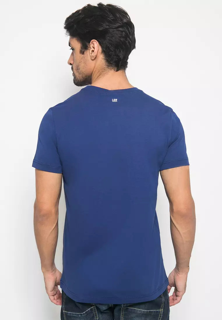 LGS Kaos Youth Casual Pria Slim Fit Biru Tua Sablon GTS Size