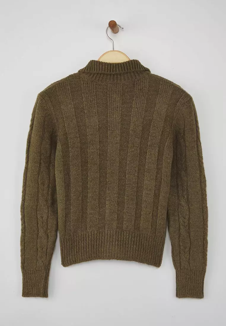 Khaki Hair Knitted Soft Textured Knitwear Cardigan Twoaw26Hi00230