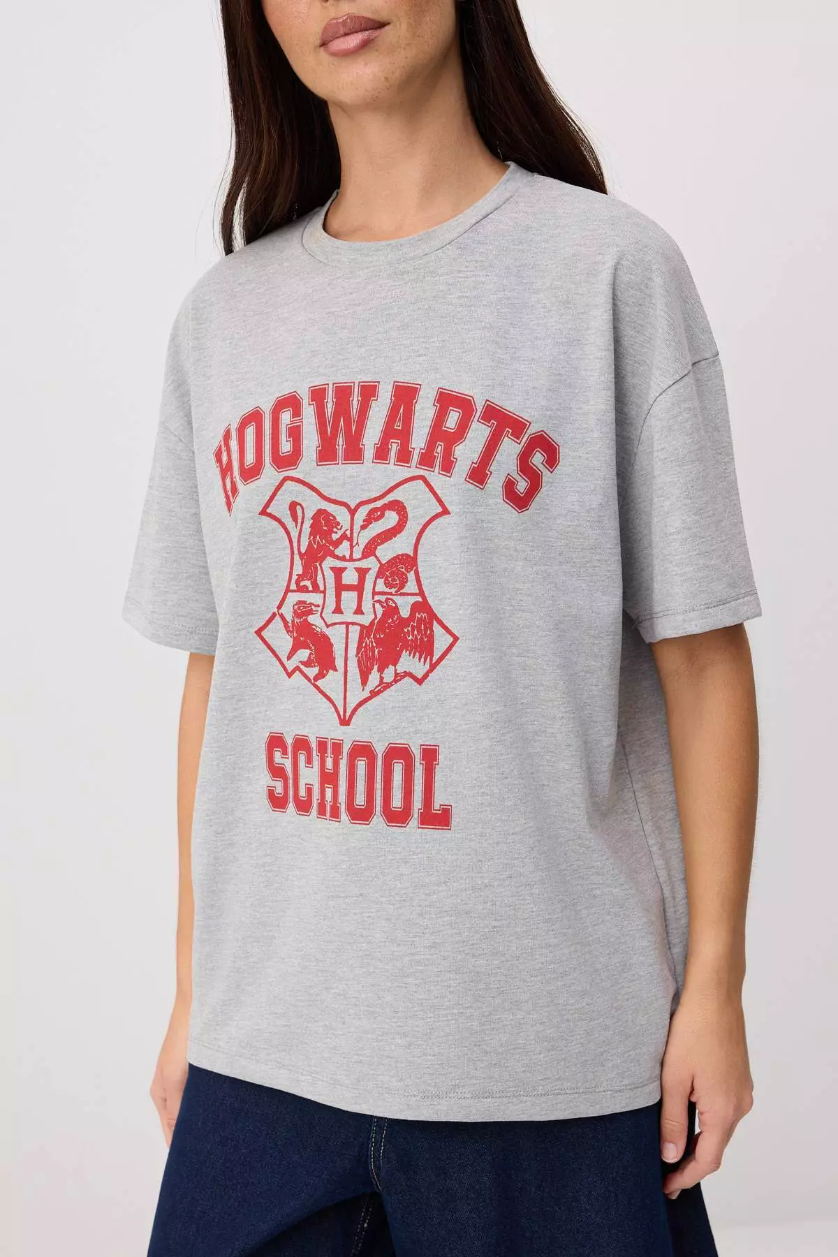Gray Melange Harry Potter Licensed Relaxed/Casual Fit 100% Cotton Knitted T-Shirt Twoss26Ts00141