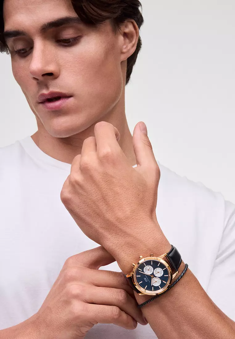 Iconic Chronogprah 42mm Sheffield Arctic Panda Rose Gold Men Watch stainless steel Leather strap watch DW Official Authentic Original jam tanggan lelaki DW jam tangan