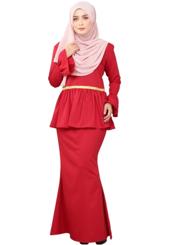 Kurung Peplum Marisa (AEPM01 Red Chilli) from ANNIS EXCLUSIVE in Red