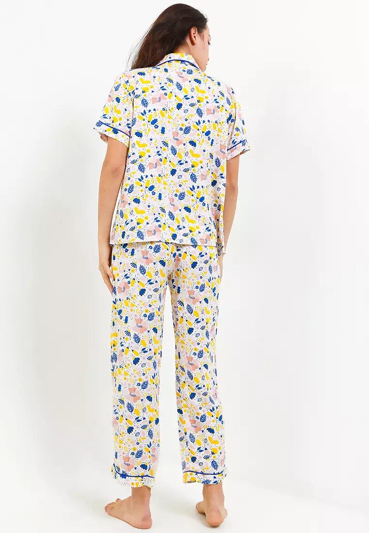 Pyjama Pijama Viscose Short Sleeve Long Pants Sleepwear