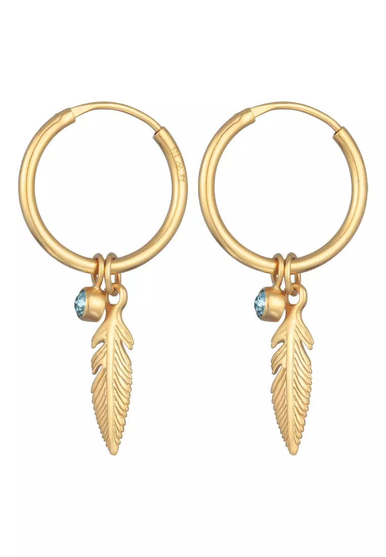 Anting Perhiasan Perak 925 Wanita Creole Feather Crystal Gold Plated