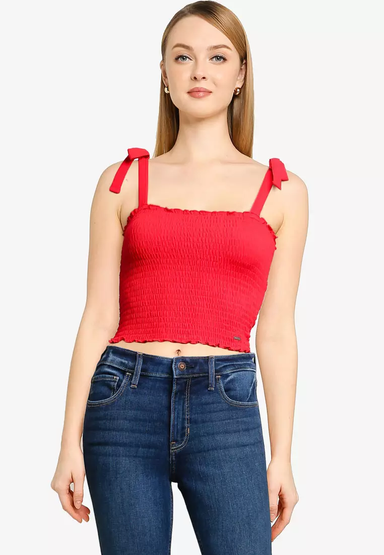 Jual Hollister Smocked Tie Strap Cami Top Original 2024 ZALORA