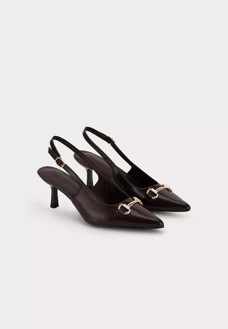 POINTED TOE BUCKLED SLINGBACK MID HEEL