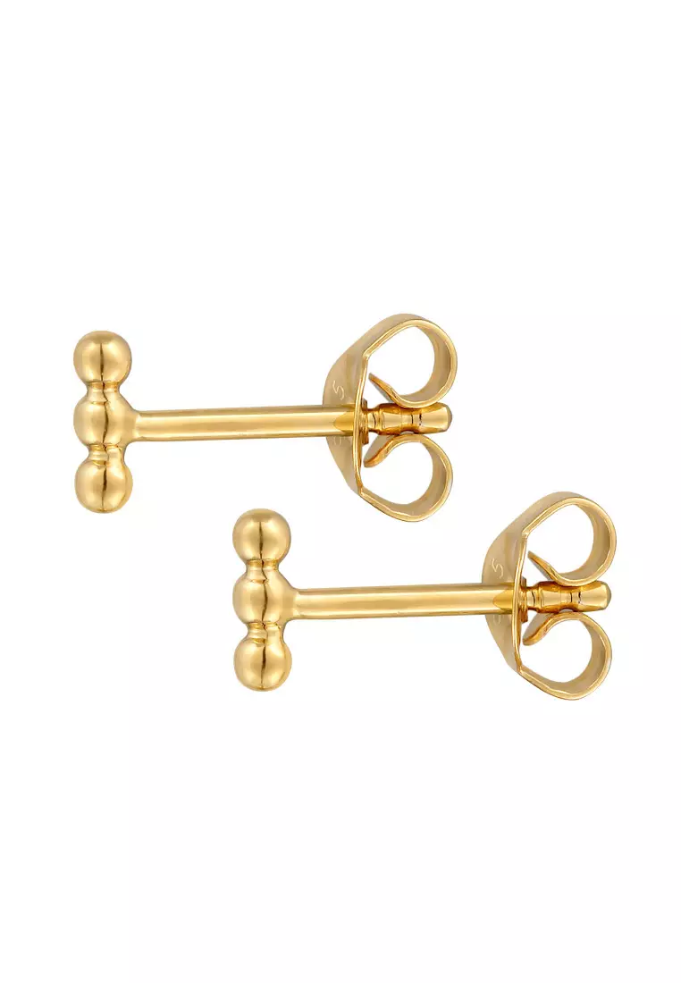 Anting Perhiasan Perak 925 Wanita Stud Ball Design Basic Gold Plated