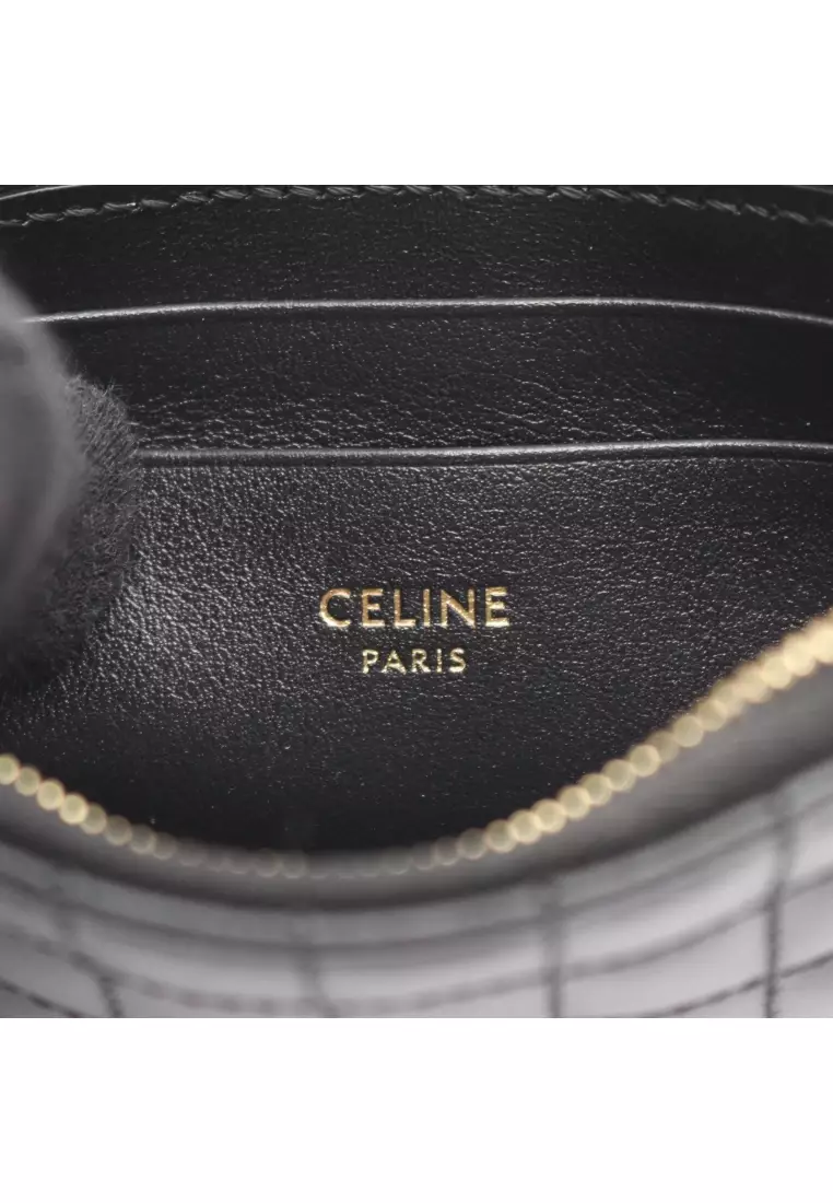 Pre-Loved Celine Coin & Card Pouch C-charm card case coin purse leather black